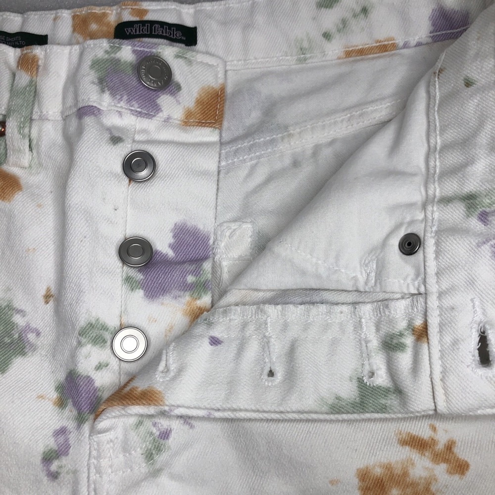 Wild Fable Highest Rise Denim Shorts with Fringe Size 2 White Tie Dye Button Fly - Picture 8 of 16